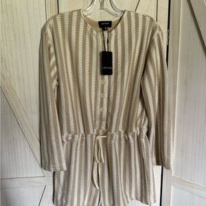 Beige Striped Women's Romper